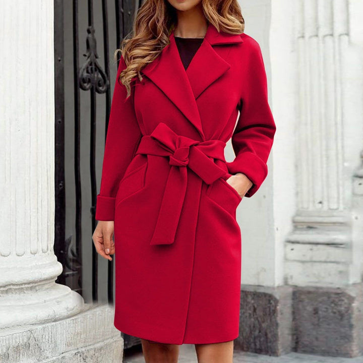 Long Trench Coat Winter Jacket with Button Closure in Bright Colors - Elena-Red-S-Nora Luxe