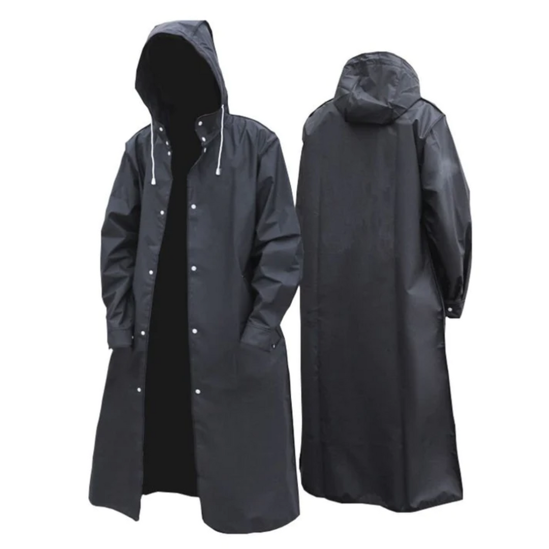 Long Waterproof Men's Rain Jacket with Hood - Titan-Black-L-Nora Luxe