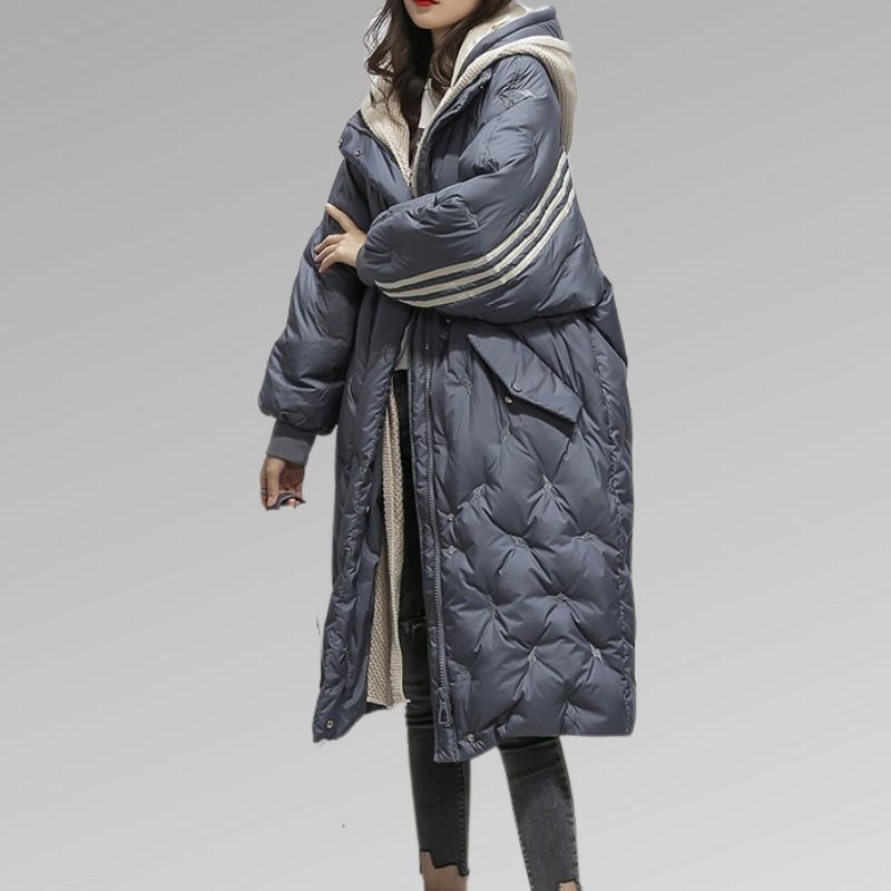 Long Women's Down Winter Coat - Sophie-Blue-M-Nora Luxe