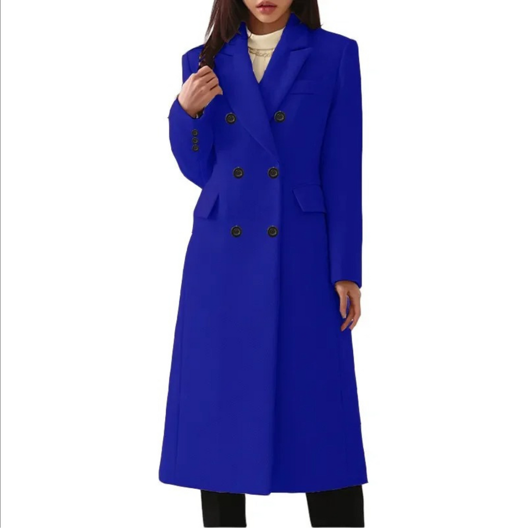Long Wool Women's Coat with Double Collar - Elise-Blue-S-Nora Luxe