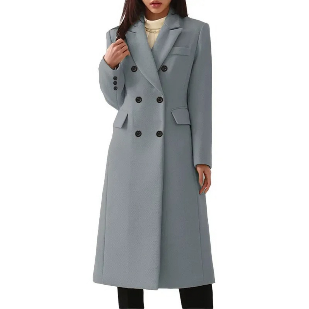 Long Wool Women's Coat with Double Collar - Elise-Gray-S-Nora Luxe