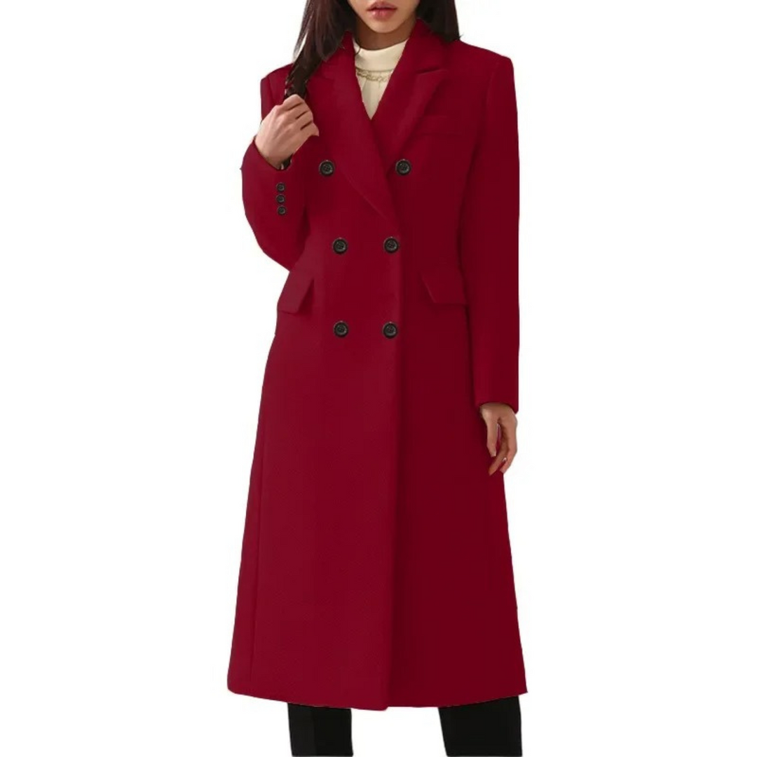 Long Wool Women's Coat with Double Collar - Elise-Red-S-Nora Luxe