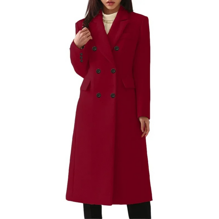Long Wool Women's Coat with Double Collar - Elise-Red-S-Nora Luxe