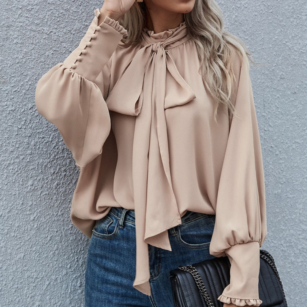 Loose Falling Formal Women's Blouse - Mira-Khaki-XS-Nora Luxe