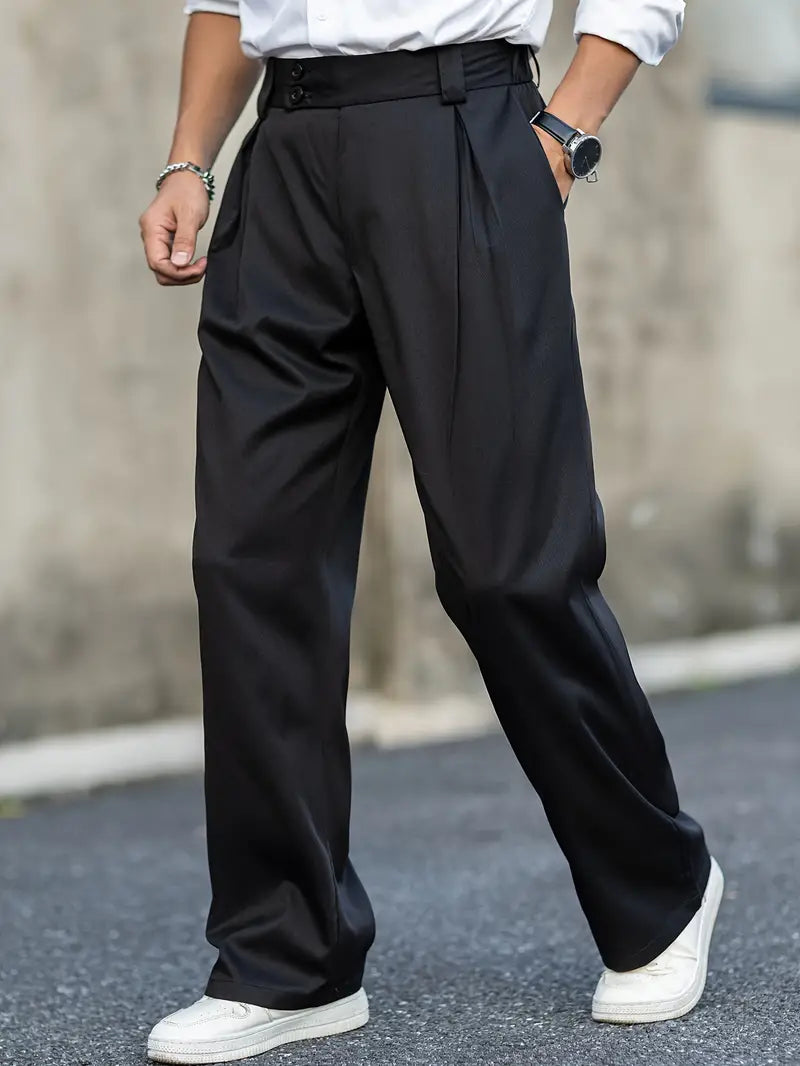 Loose-fitting trousers with pleats – Matteo-Dark blue-S-Nora Luxe