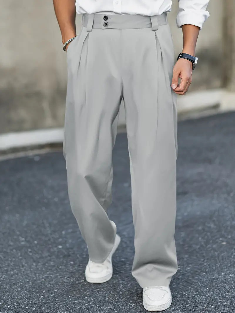 Loose-fitting trousers with pleats – Matteo-Gray-S-Nora Luxe