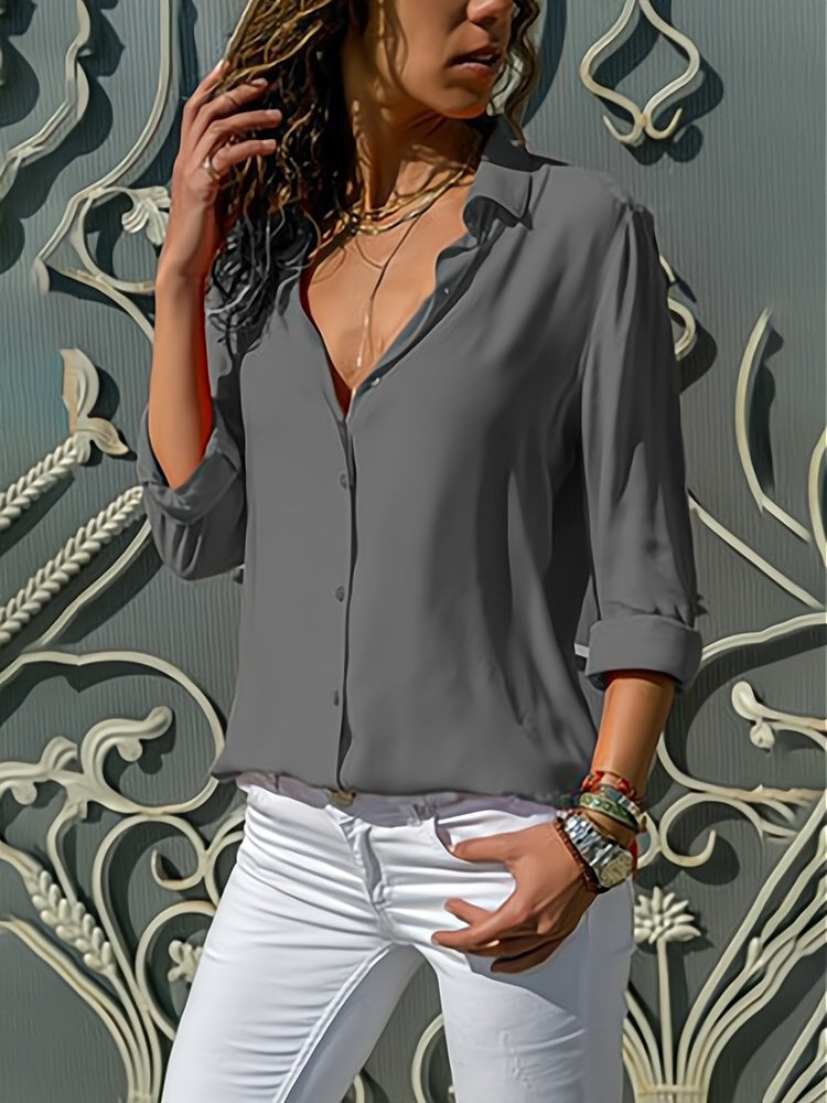 Loose ladies' blouse with button placket – Isabella-Gray-S-Nora Luxe