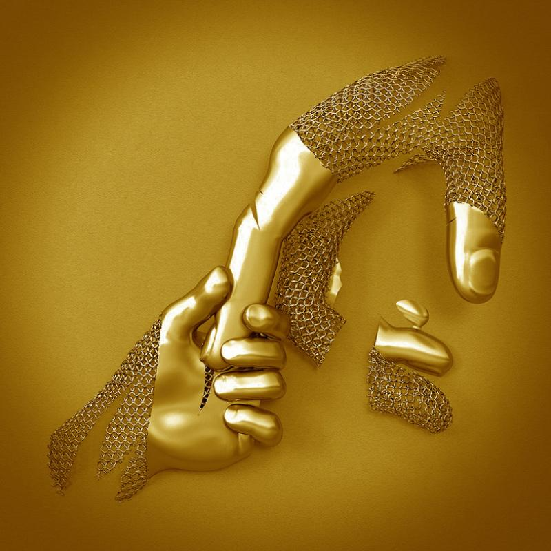 Love Canvas with Metal Figure - AmorArte-Gold (No frame)-Holding hands-11.81 in x 15.75 in-Nora Luxe