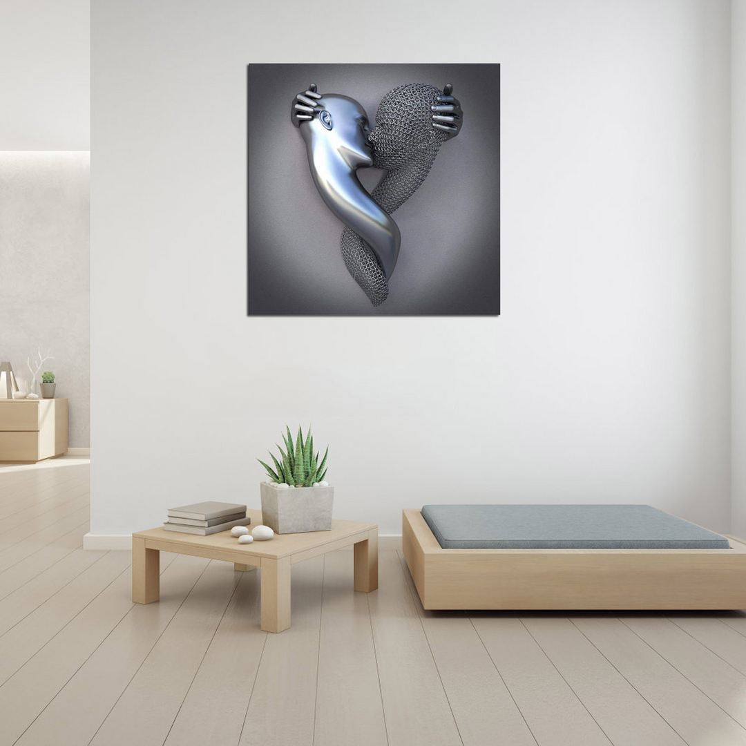 Love Canvas with Metal Figure - AmorArte-Silver grey (No frame)-Loving heart-11.81 in x 15.75 in-Nora Luxe