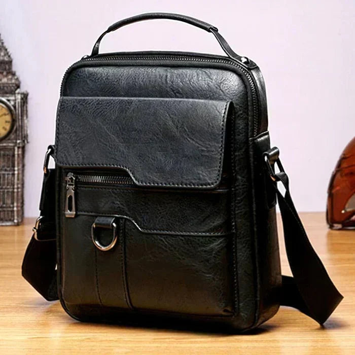 Brown shoulder bag with flap pocket and front zipper, another view.