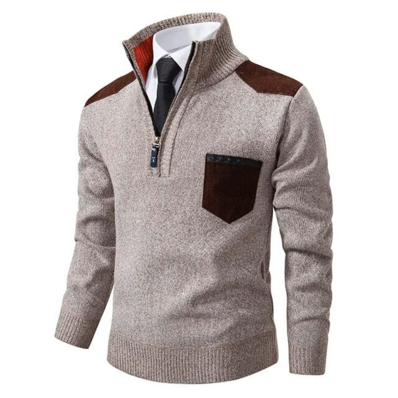 Luxury Cashmere Men's Pullover - Archer-Beige-M-Nora Luxe