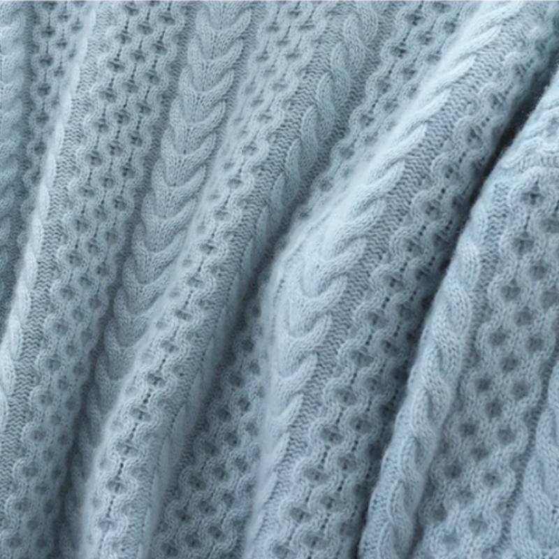 Luxury Cashmere Turtleneck with Checkered Pattern - Celeste-Blue-XS-Nora Luxe