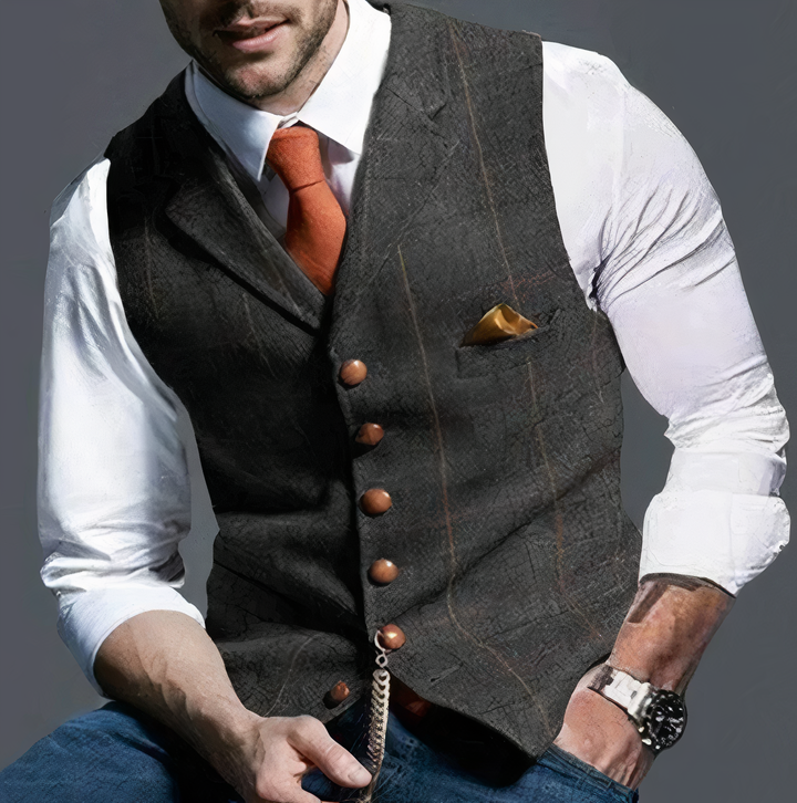 Luxury Checked Men's Gilet - Edward-Dark grey-S-Nora Luxe