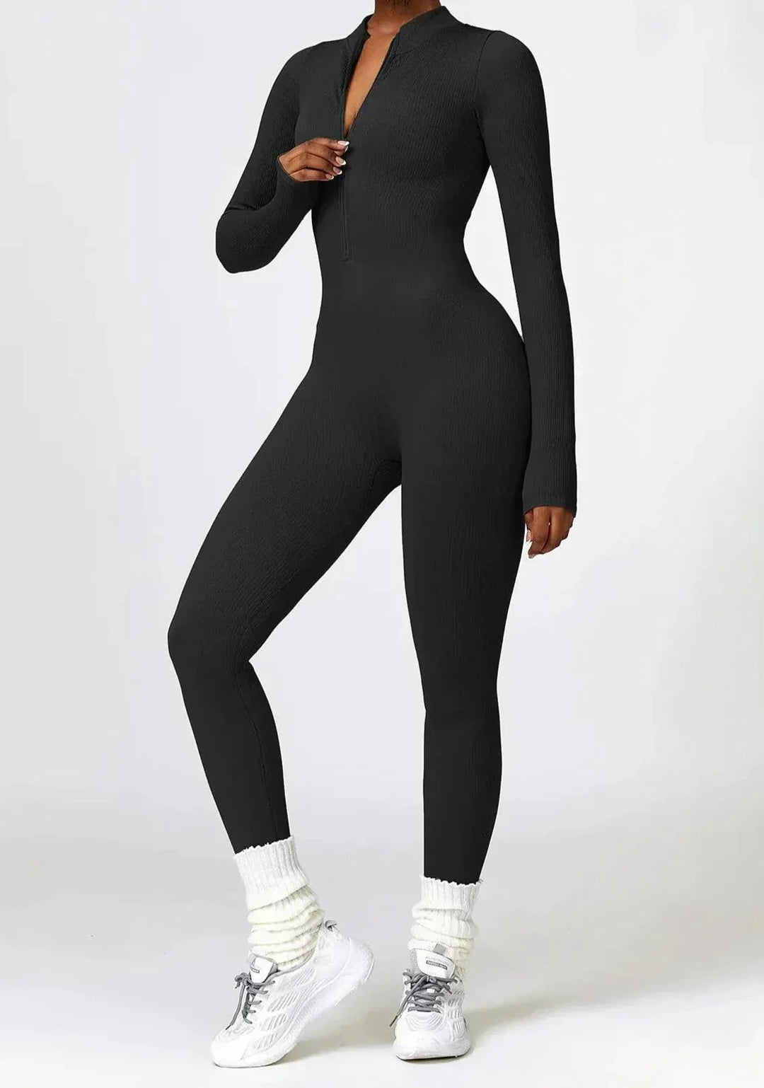 Luxury Full-Body Romper with Long Sleeves - Lisa-Black-XS-Nora Luxe