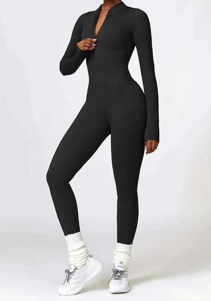 Luxury Full-Body Romper with Long Sleeves - Lisa-Black-XS-Nora Luxe