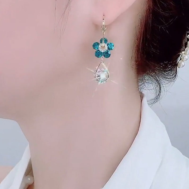 Luxury Hook Earrings with Flower Detail – LunaBloom-Purple-The Livary