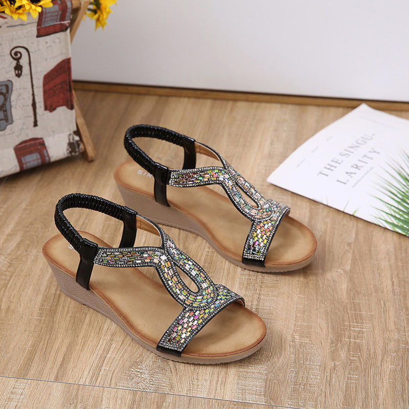 Luxury Ladies' Sandals with Wedge Heel – Celeste-Black-3-State of Style