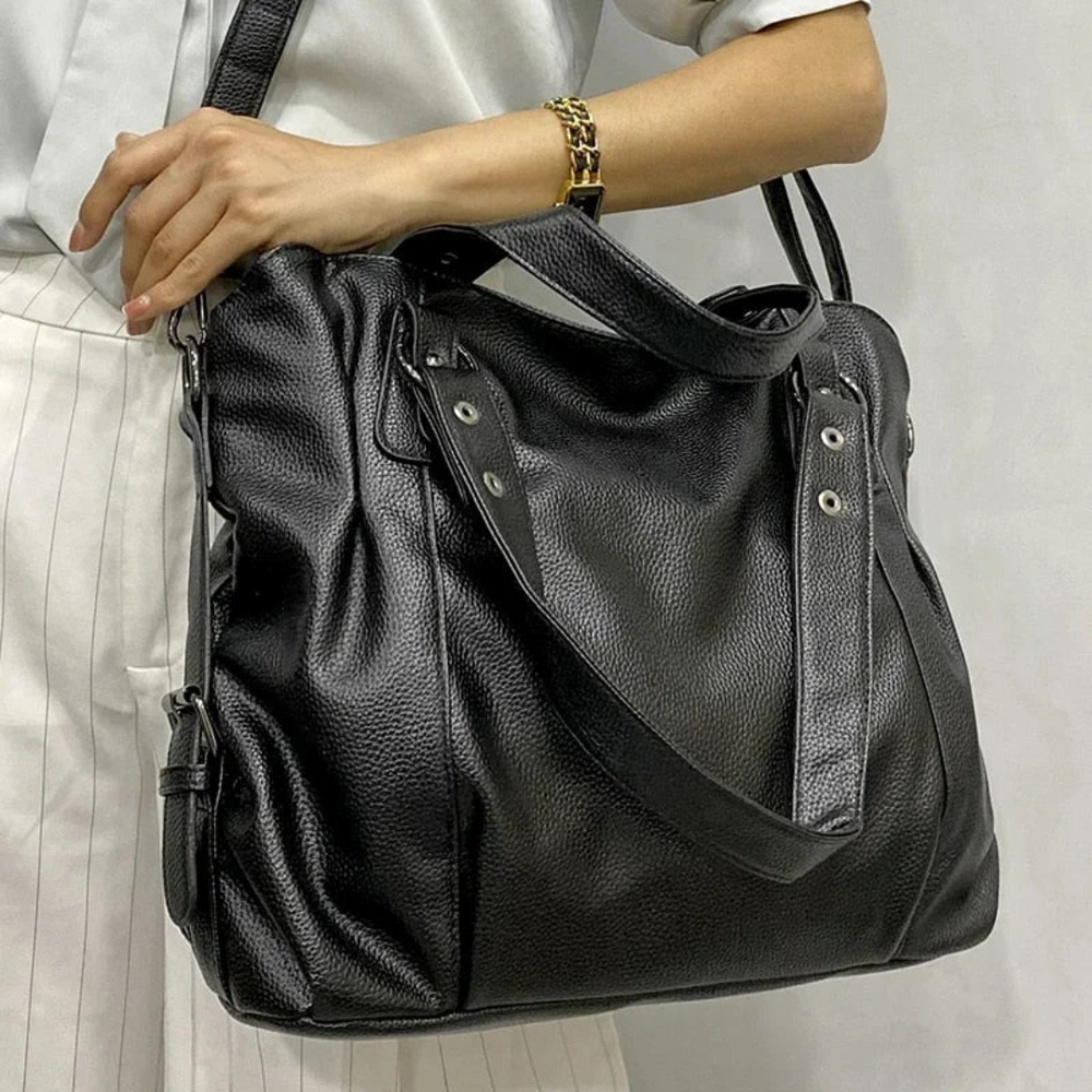 Luxury Leather Ladies Shoulder Bag - EliteCarry-Beige-Nora Luxe