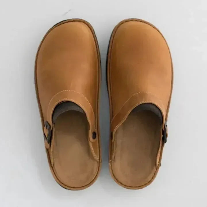 Luxury leather slippers for men – Elias-Beige-6.5-Nora Luxe