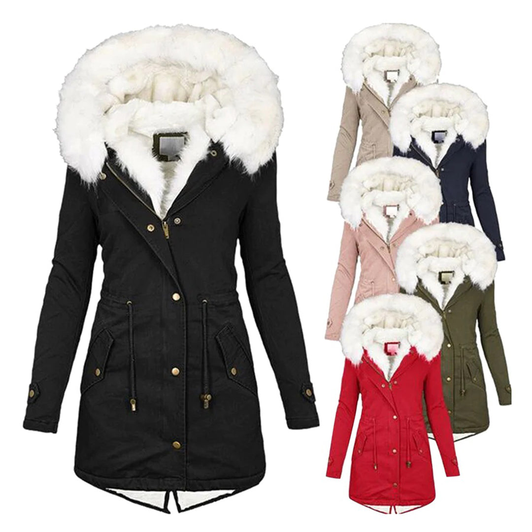 Luxury Lined Ladies Winter Coat - Elena-Khaki-S-Nora Luxe
