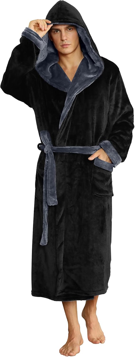 Luxury Men's Bathrobe - Robbie-Black/Dark Gray-S/M-Nora Luxe