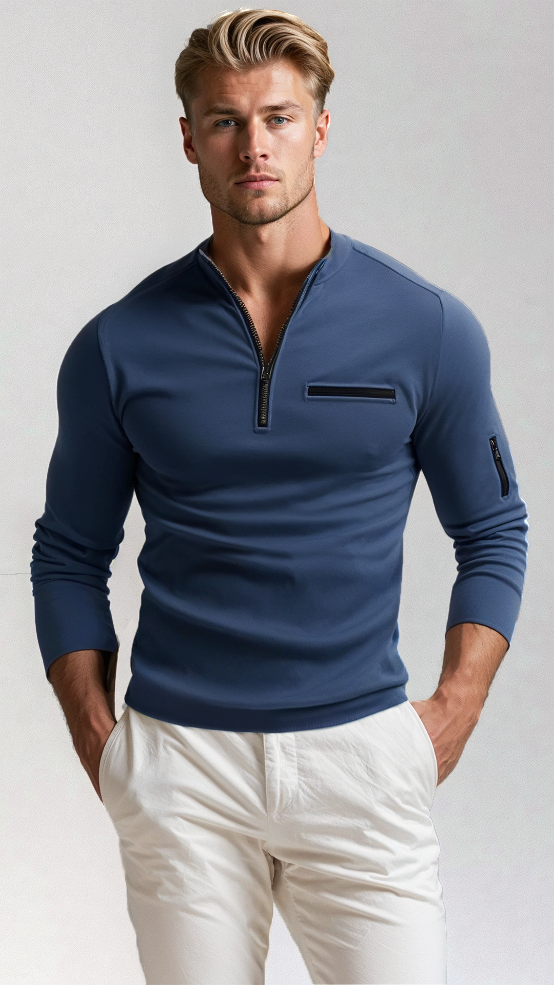Luxury Men's Pullover with Zip - Davy-Black-S-Nora Luxe