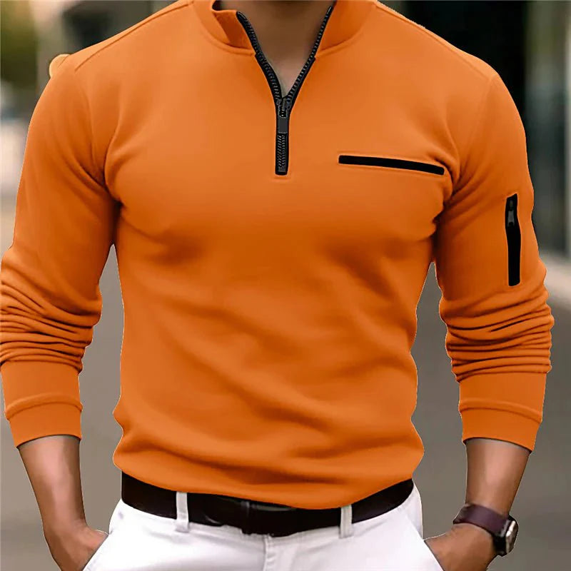 Luxury Men's Pullover with Zip - Davy-Orange-S-Nora Luxe