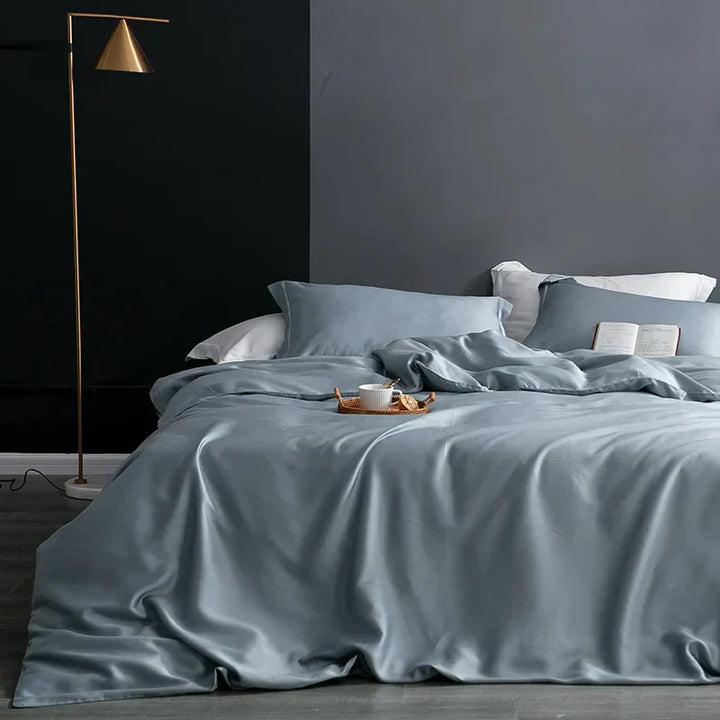 Luxury Natural Silk Duvet Cover - SilkEssence-Green-59.06 inches Bed-Nora Luxe