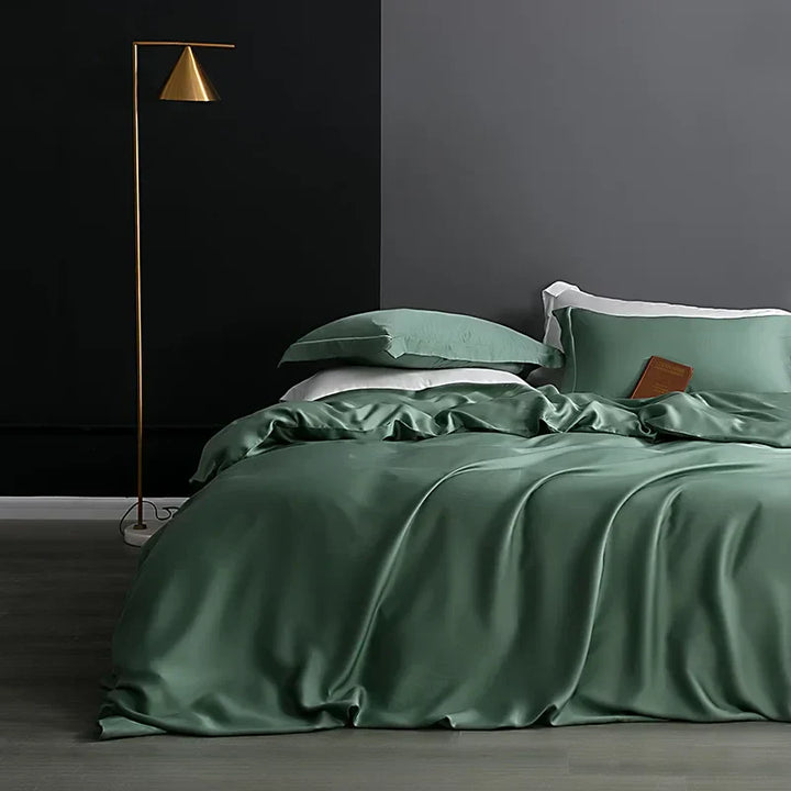 Luxury Natural Silk Duvet Cover - SilkEssence-Green-59.06 inches Bed-Nora Luxe