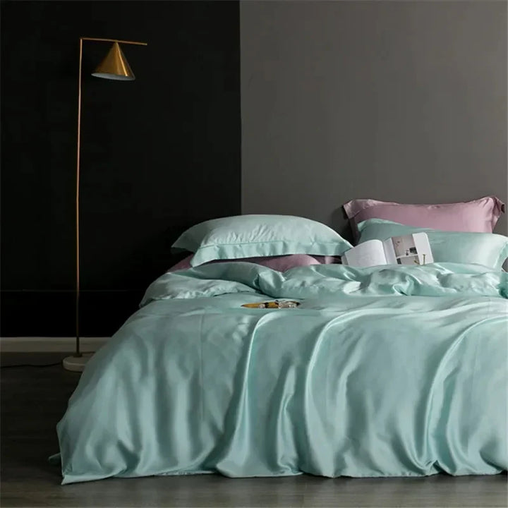 Luxury Natural Silk Duvet Cover - SilkEssence-Light Green-59.06 inches Bed-Nora Luxe