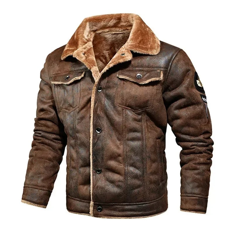 Luxury Oversized Leather Jacket with Velvet Lining - Victor-Brown-M-Nora Luxe