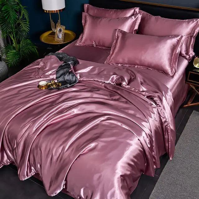 Luxury Plain Satin Duvet Cover - SilkSerenity-Satin Pink-59.06 × 78.74 in-Nora Luxe