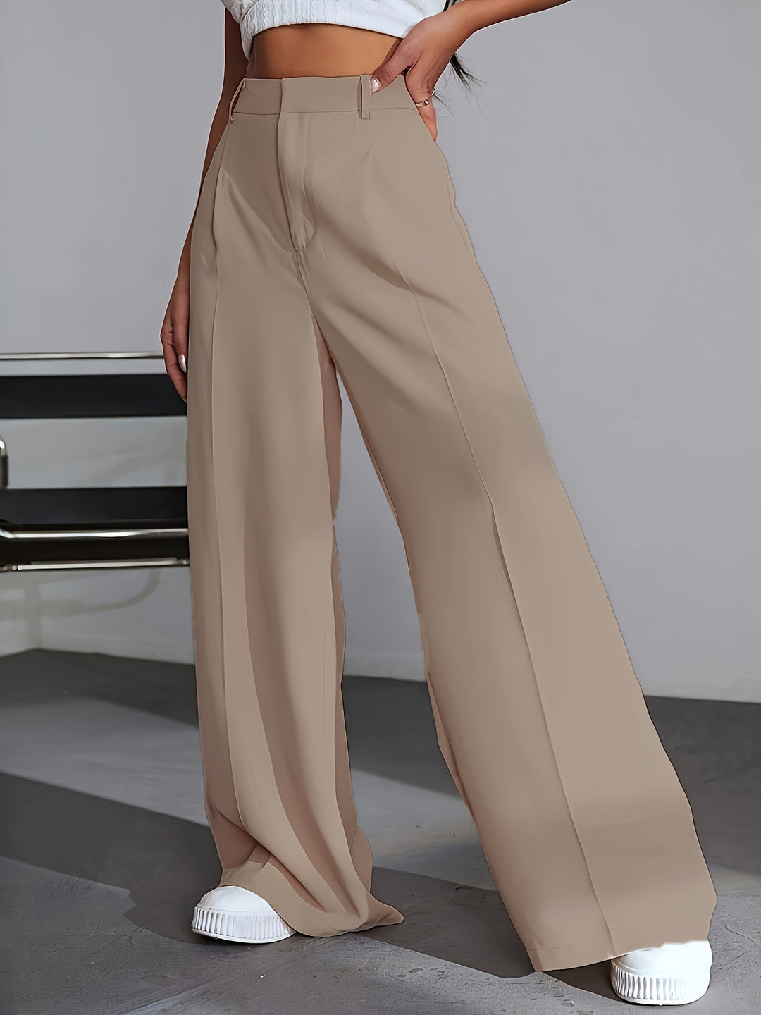 Luxury Plain Trousers With Wide Legs - Lana-S-Beige-Nora Luxe
