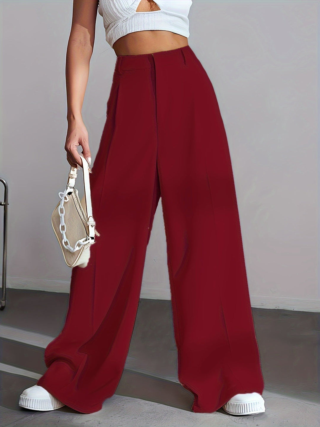 Luxury Plain Trousers With Wide Legs - Lana-S-White-Nora Luxe