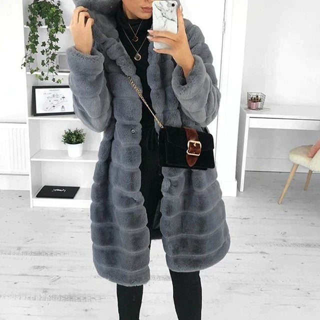Luxury Quilted Winter Coat with Hood - Elega-Gray-XS-Nora Luxe