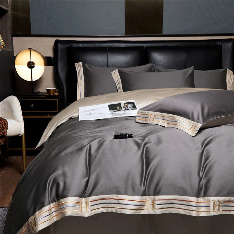 Luxury Satin Bedding Set 4-Piece - OpulenceSleep-Gray-1.5m 78.74 × 90.55 in-Nora Luxe