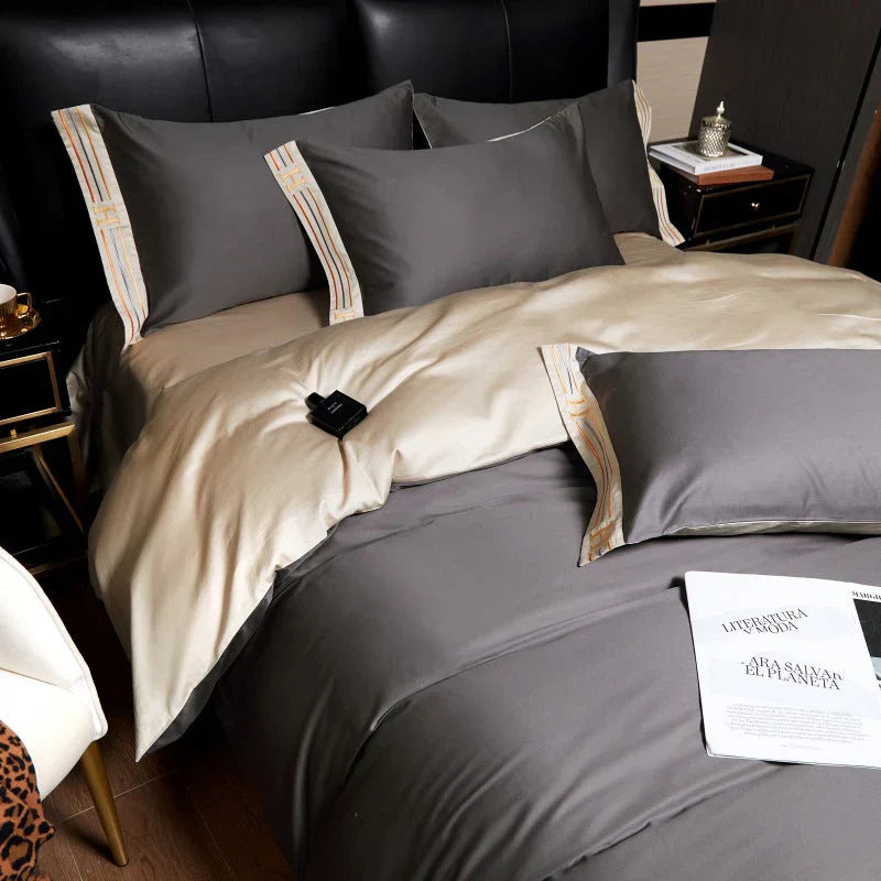 Luxury Satin Bedding Set 4-Piece - OpulenceSleep-Gray-1.5m 78.74 × 90.55 in-Nora Luxe