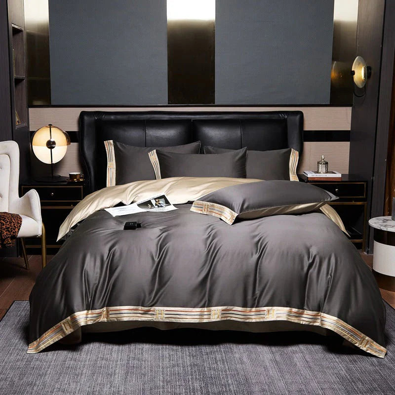 Luxury Satin Bedding Set 4-Piece - OpulenceSleep-Gray-1.5m 78.74 × 90.55 in-Nora Luxe