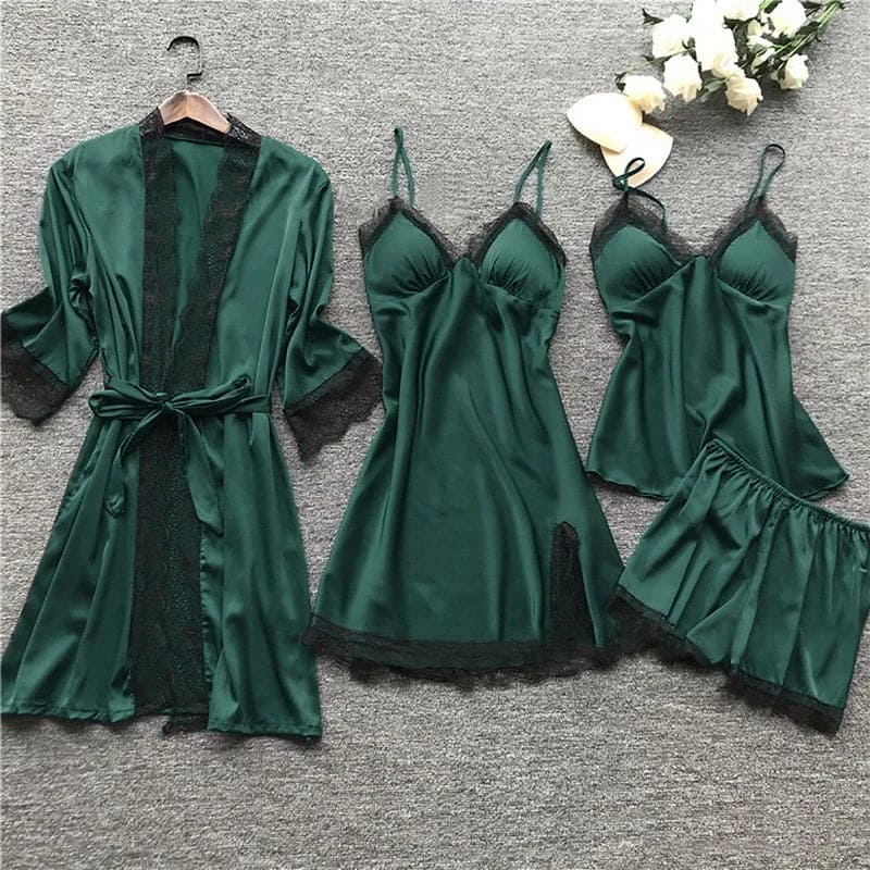 Luxury Satin Nightdress Set - Aurora-Green-XS-Nora Luxe