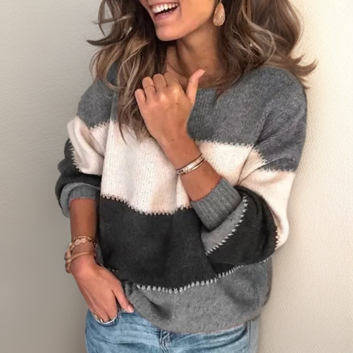 Luxury Striped Comfort Sweater - Celeste-Gray-XS-Nora Luxe