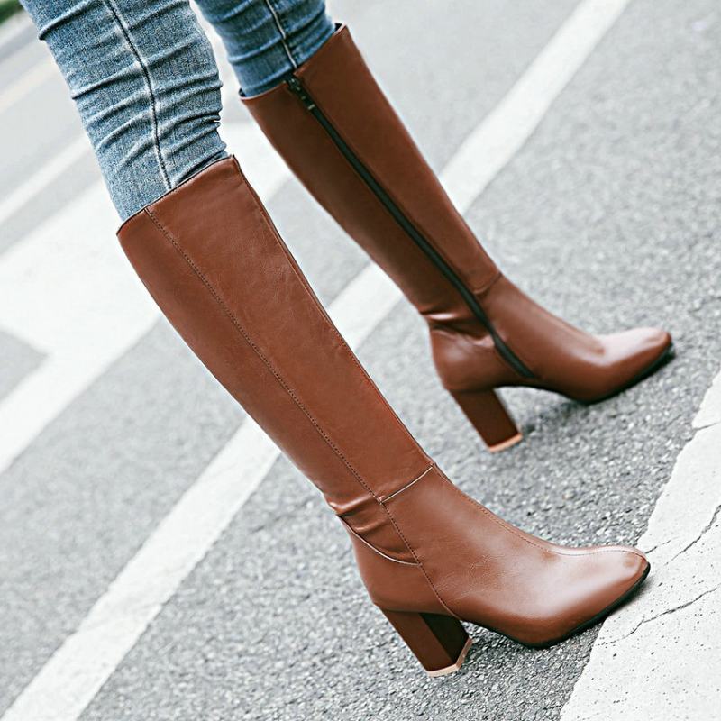 Luxury Vegan Leather Ankle Boots with Zip - Eden-Brown-2.5-Nora Luxe