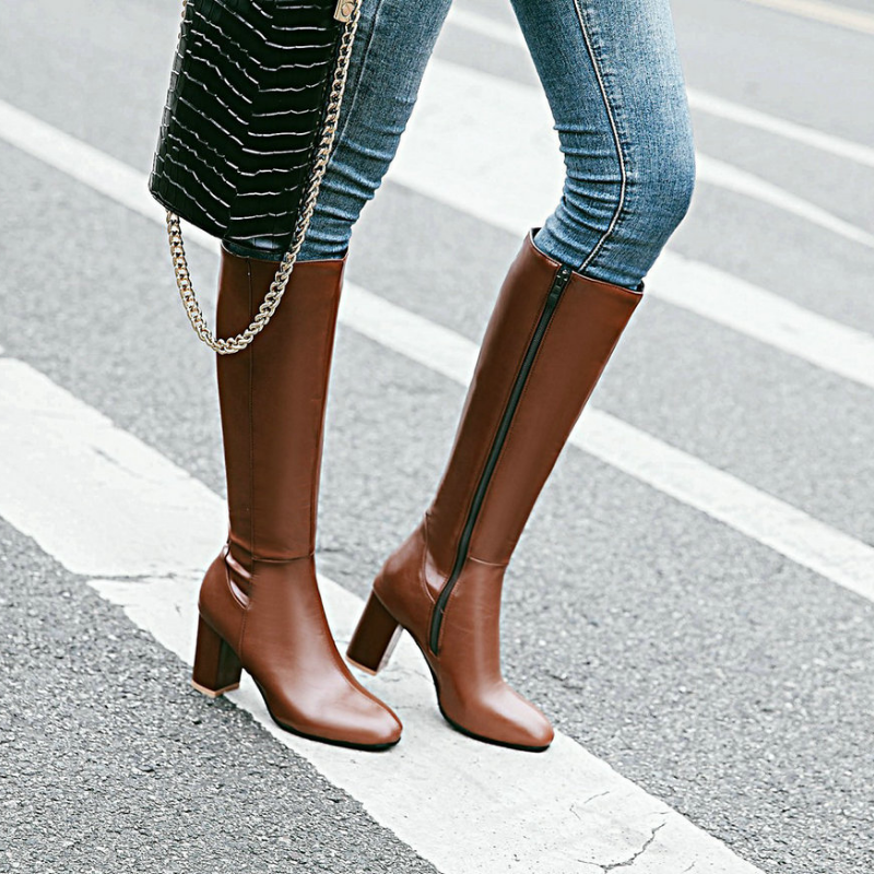 Luxury Vegan Leather Ankle Boots with Zip - Eden-Brown-2.5-Nora Luxe