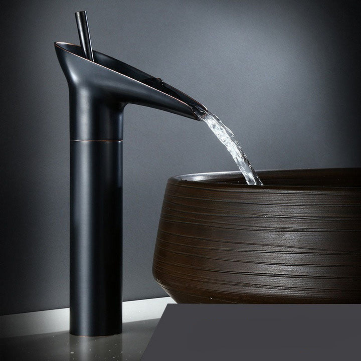 Luxury Waterfall Basin Tap - CascadeFlow-Black High-Nora Luxe