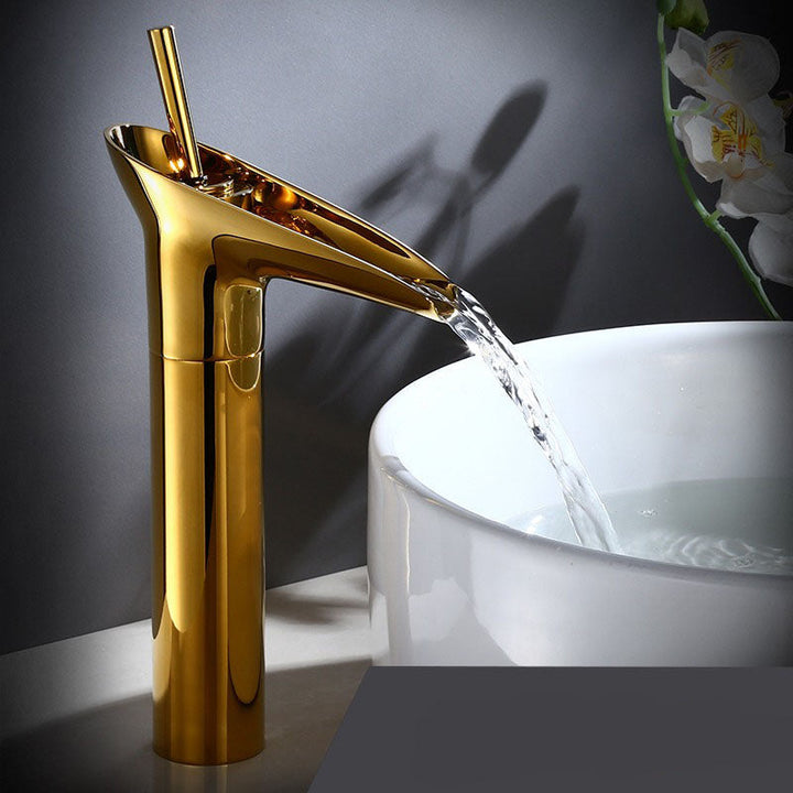 Luxury Waterfall Basin Tap - CascadeFlow-Gold High-Nora Luxe