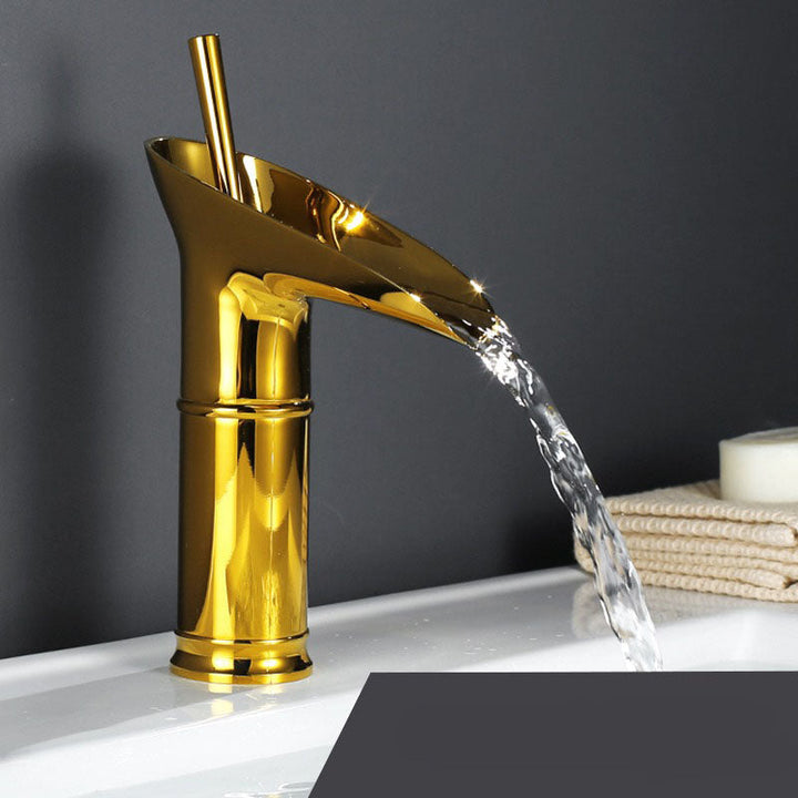 Luxury Waterfall Basin Tap - CascadeFlow-Gold Short-Nora Luxe