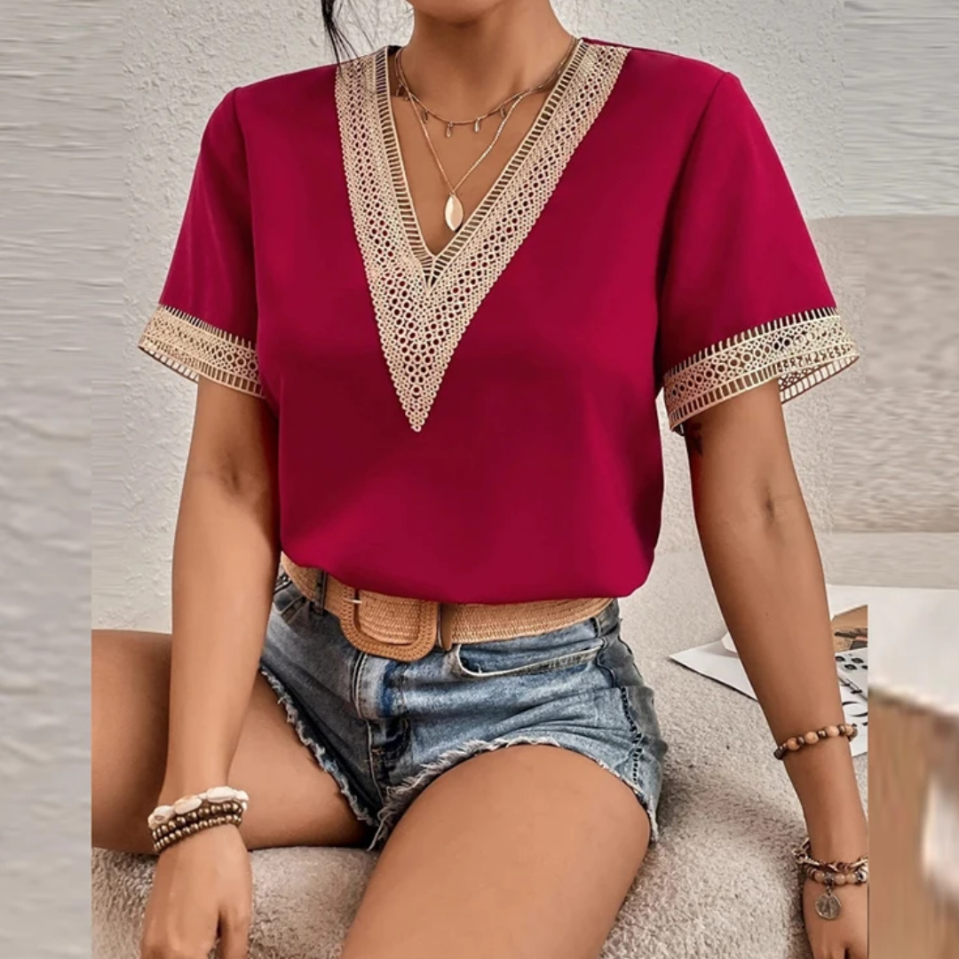 Luxury Women's T-Shirt - Tanja-claret-S-Nora Luxe