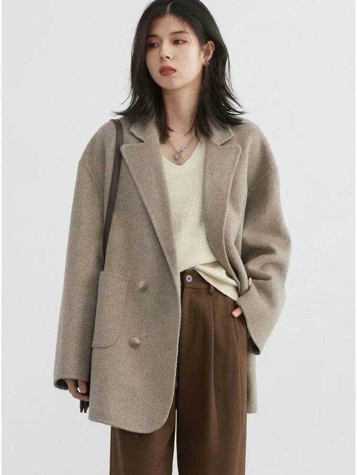 Luxury Wool Women's Coat - Aurora-Oatmeal-S-Nora Luxe