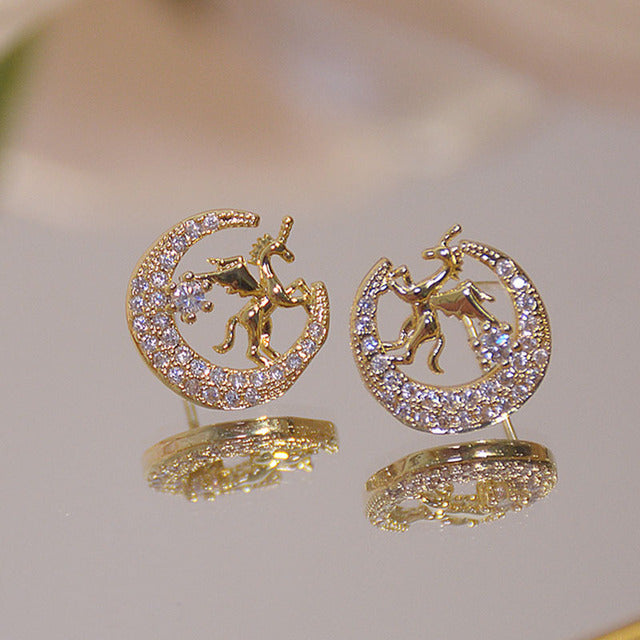 Magical Unicorn Earrings | Sparkling Crystal Jewellery-Horse Wings Moon-Nora Luxe