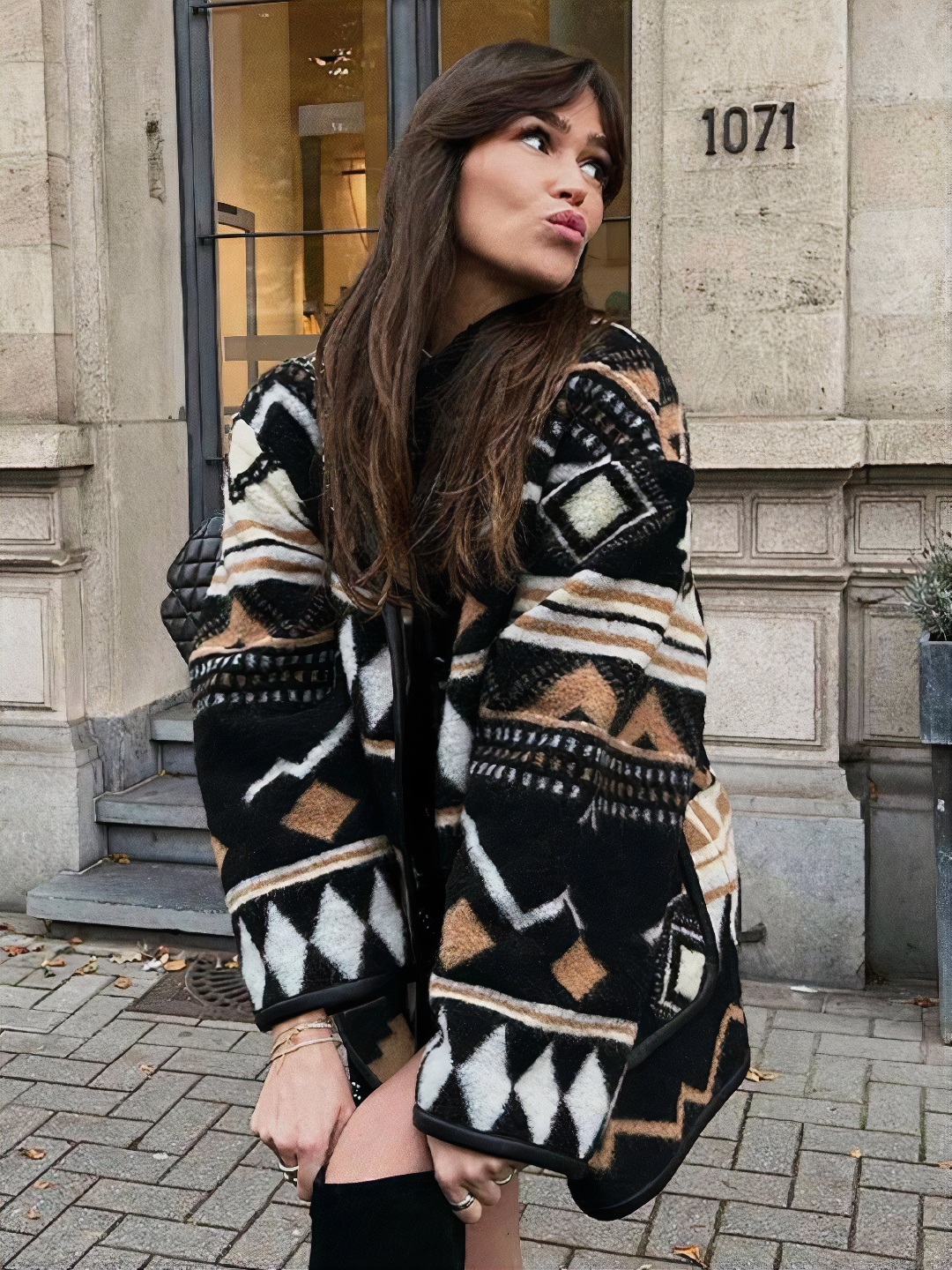Ladies Autumn Coat with Print – Amaris