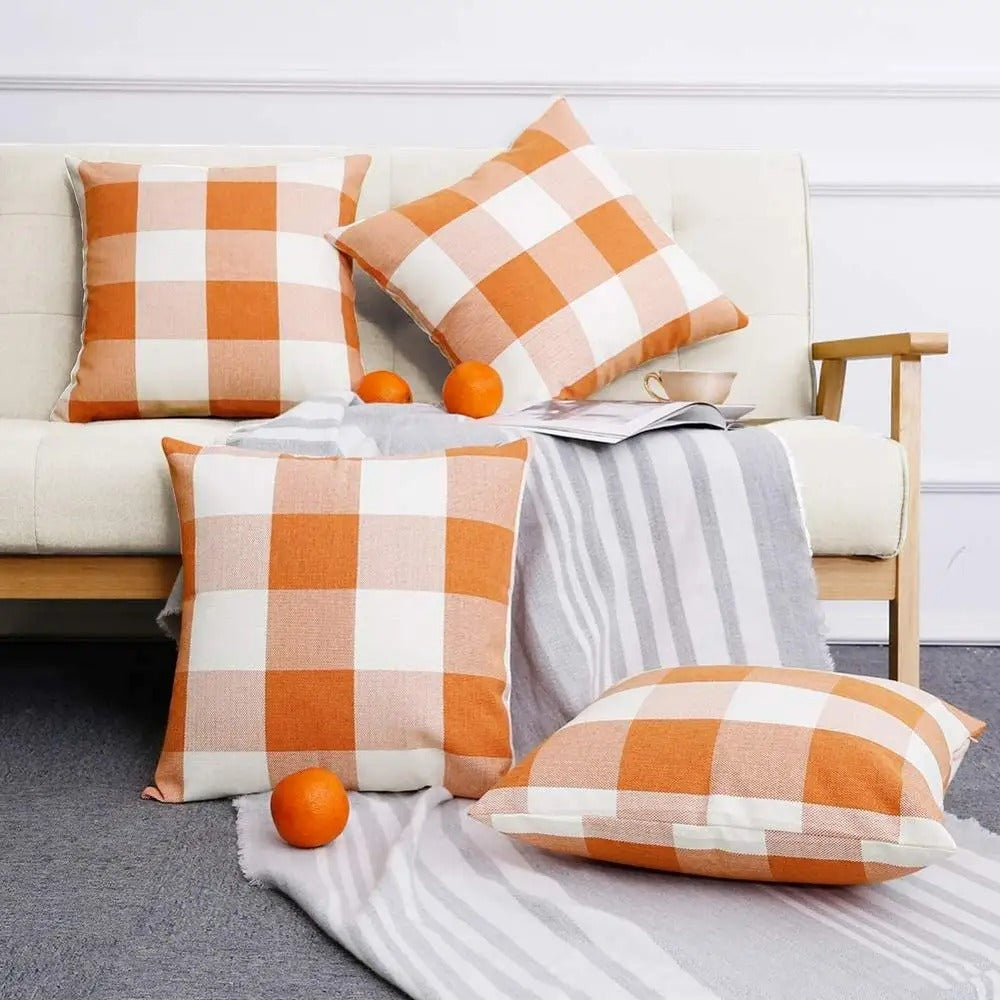 Cozy Checked Cushion Cover in Country Style – Autumn Plaid